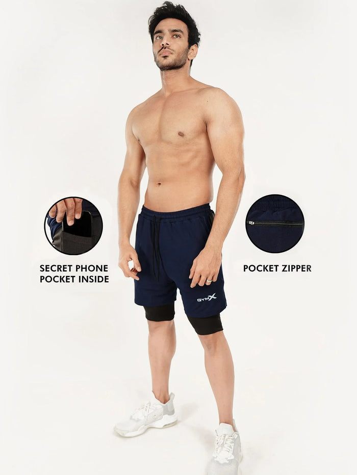 2-in-1 Shorts with phone pocket: Sublime Blue - Sale - GymX