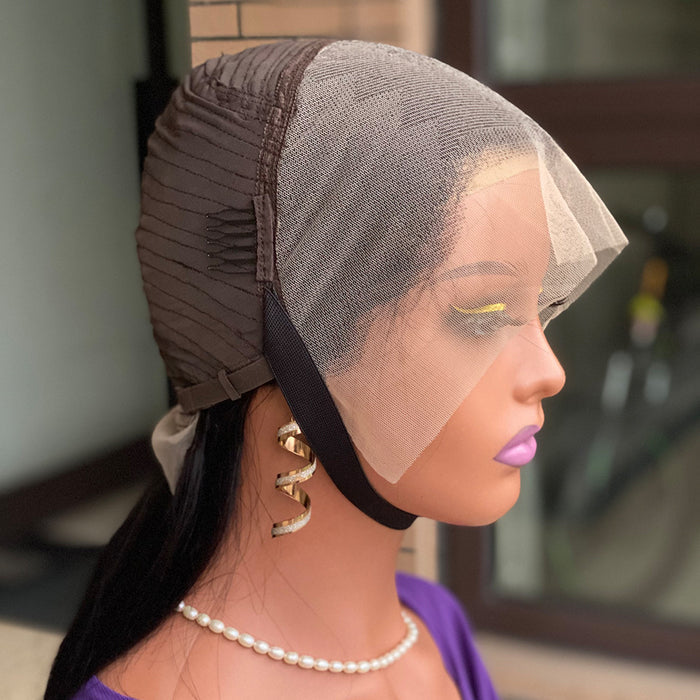 200 Density Bob Human Hair Wig 14 Inch Natural Black Pre Plucked Hairline Baby Hair Swiss Lace 13x4 For Women