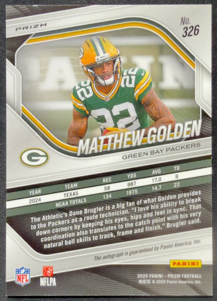 2025 Panini Prizm Matthew Golden Silver Rookie Auto #326