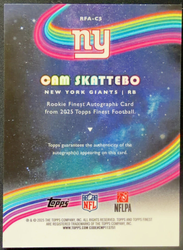 2025 Topps Finest Cam Skattebo Rookie Auto /25 #RFA-CS