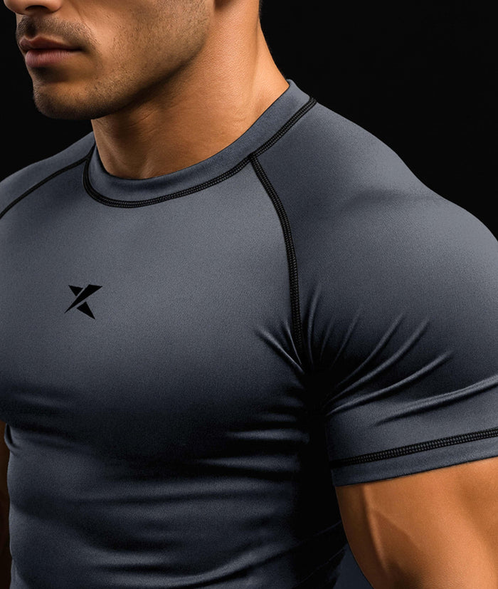 Apex Compression Half Sleeve Tee: Grey (Nylon) - Sale