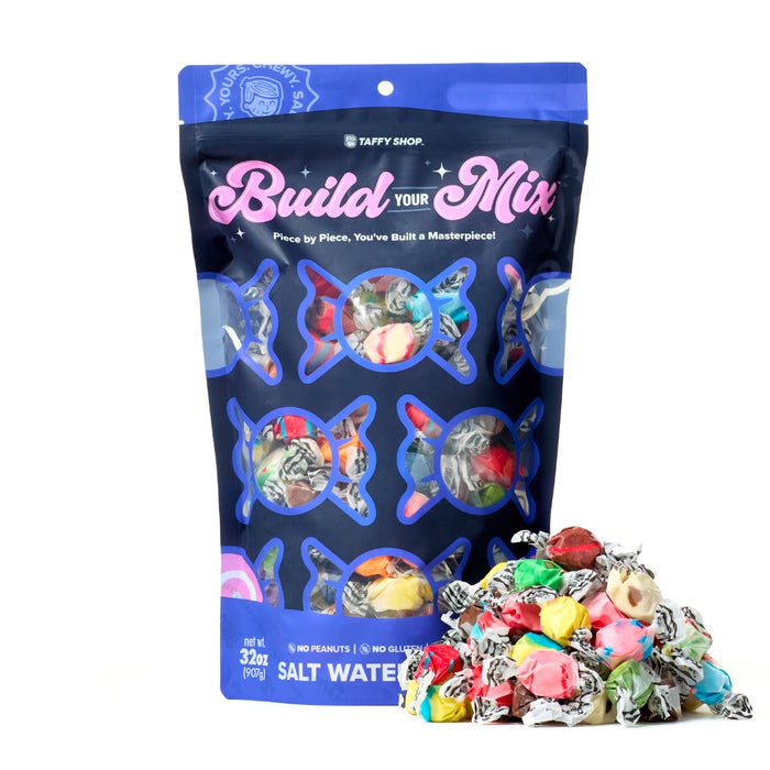 Build-Your-Mix Custom Taffy (32oz) features assorted colorful salt water taffy pieces, perfect for creating a personalized chewy candy mix | Taffy Shop.