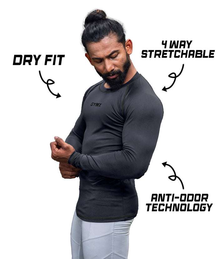 Compression GymX Full Sleeve Tee: Carbon Grey - Sale - GymX