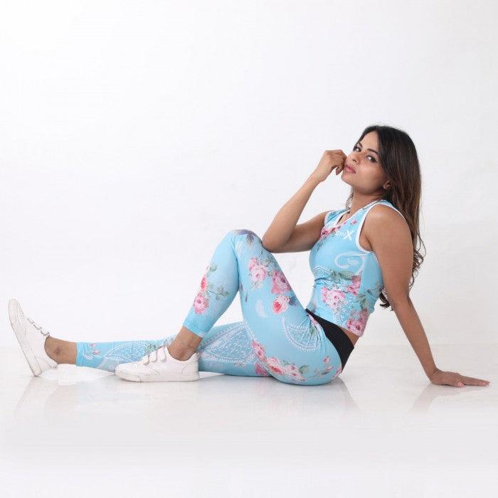 Floral Blue Leggings: Tropical Series- Sale - GymX