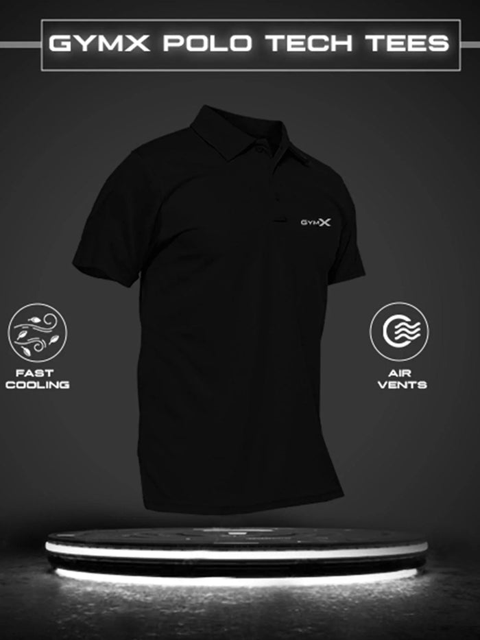 GymX Polo Tech Tee: Wicked Black - GymX