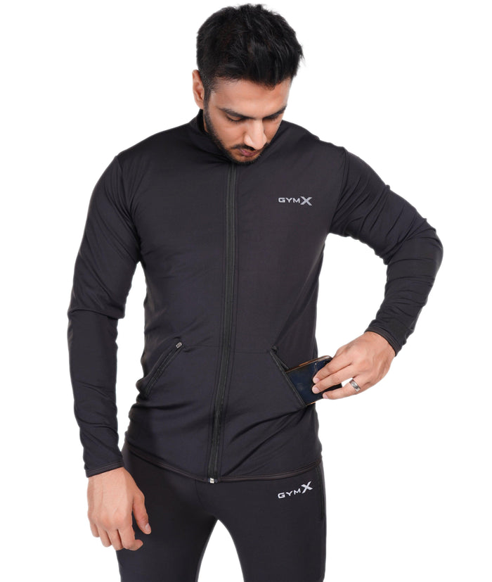 Jet Black GymX Windbreaker Summer Jacket (Dedicated Phone Pocket) - Sale - GymX
