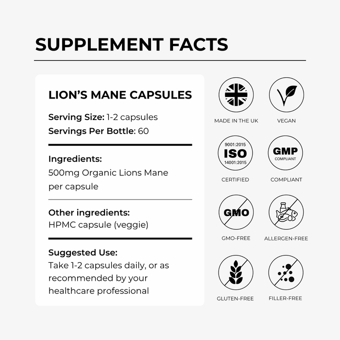 Lions Mane Mushroom 500mg - Charava UK