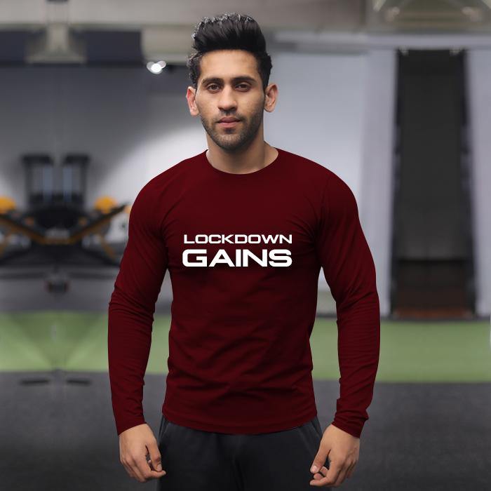 Lockdown Gains Maroon Full Sleeve Tee - Sale - GymX