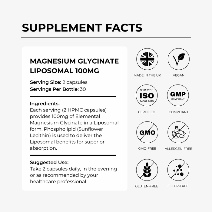Magnesium Glycinate - Liposomal (100mg) - Charava UK