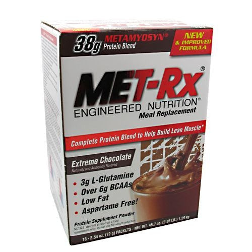 MET-Rx Meal Replacement Protein Powder - Extreme Chocolate - 18 Packets - 786560187022