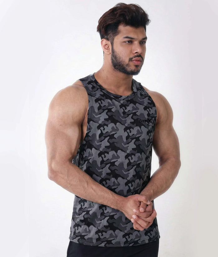 Military Black Camo Tank- Deep Arm Hole - Final Sale