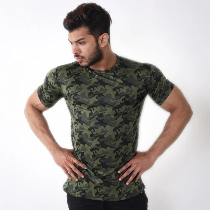 Military Green Camo Tshirt- Muscle Fit - Sale