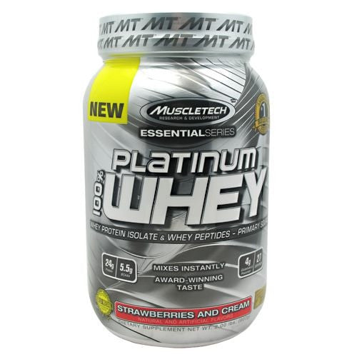 MuscleTech Essential Series 100% Platinum Whey - Strawberries and Cream - 2 lb - 631656705027