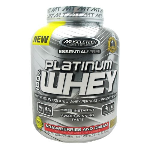 MuscleTech Essential Series 100% Platinum Whey - Strawberries and Cream - 5 lb - 631656704976