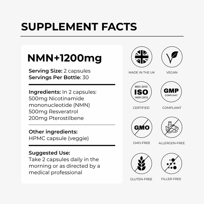 NMN+1200 (NMN, Resveratrol, Pterostilbene) - Charava UK