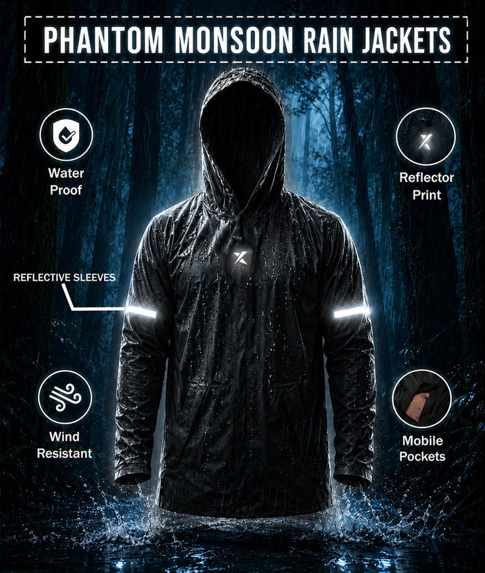 Phantom Monsoon Rain Jacket- Storm Black(with rainproof phone pockets)- Final Sale
