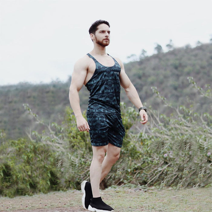 Space Blue Camo Stringer (4 way stretch)- Sale - GymX