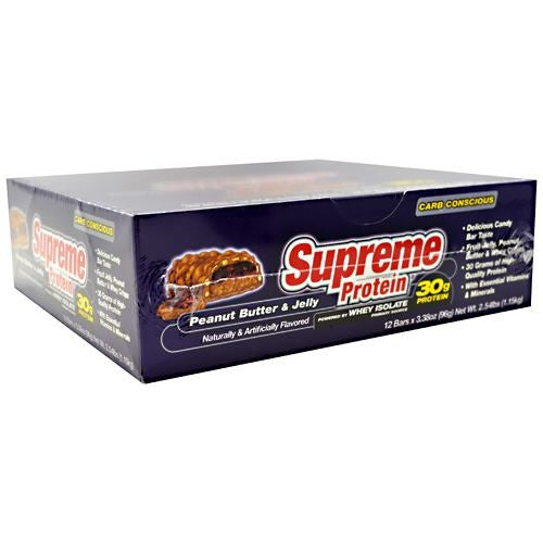Supreme Protein Carb Conscious Quadruple Layer Protein Bar - Peanut Butter & Jelly - 12 Bars - 639372022992