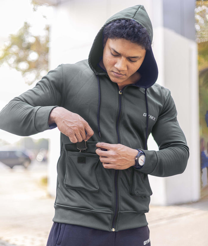 Ultimate Cargo Hoodie: Greenish Grey (4 Pockets) - GymX