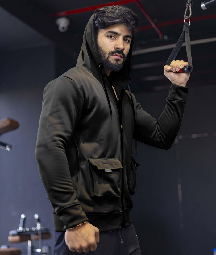 Ultimate Cargo Hoodie: Night Black (4 Pockets) - GymX