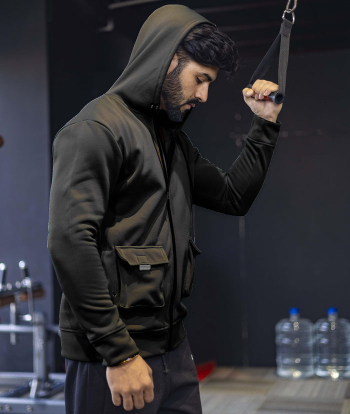 Ultimate Cargo Hoodie: Night Black (4 Pockets) - GymX