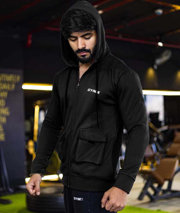 Ultimate Cargo Hoodie: Night Black (4 Pockets) - GymX